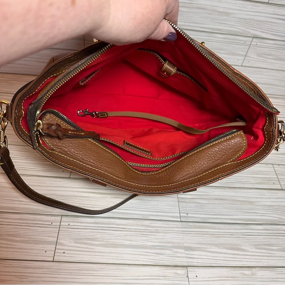 Dooney & Bourke Pebble Leather Satchel Shoulder Bag – Brown with Lock Detail - Picture 9 of 15